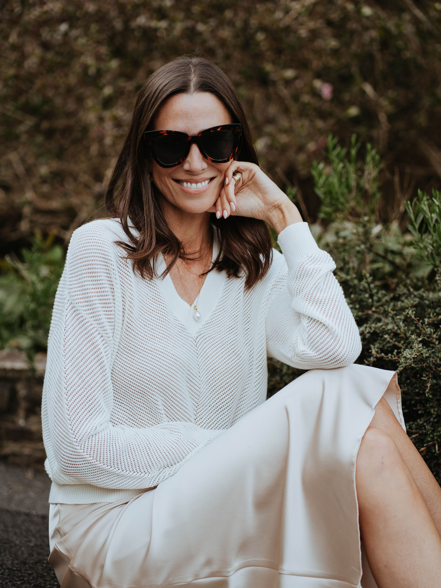 Chevron Pointelle V Neck Jumper