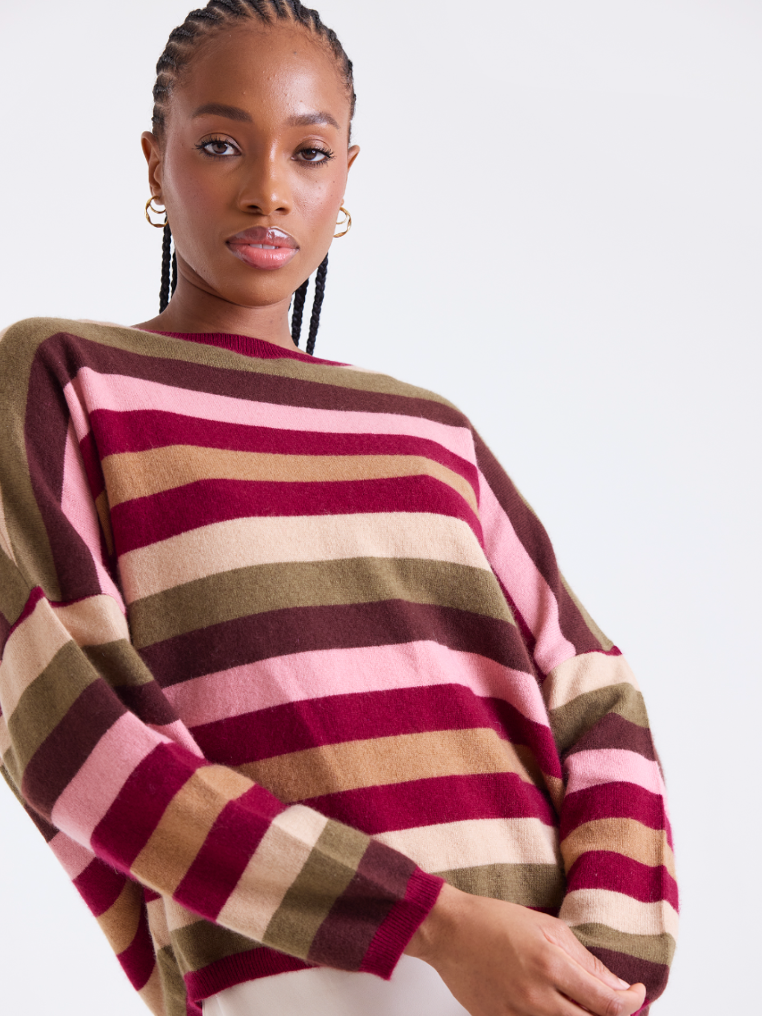 Stripe Up Cashmere Round Neck Jumper