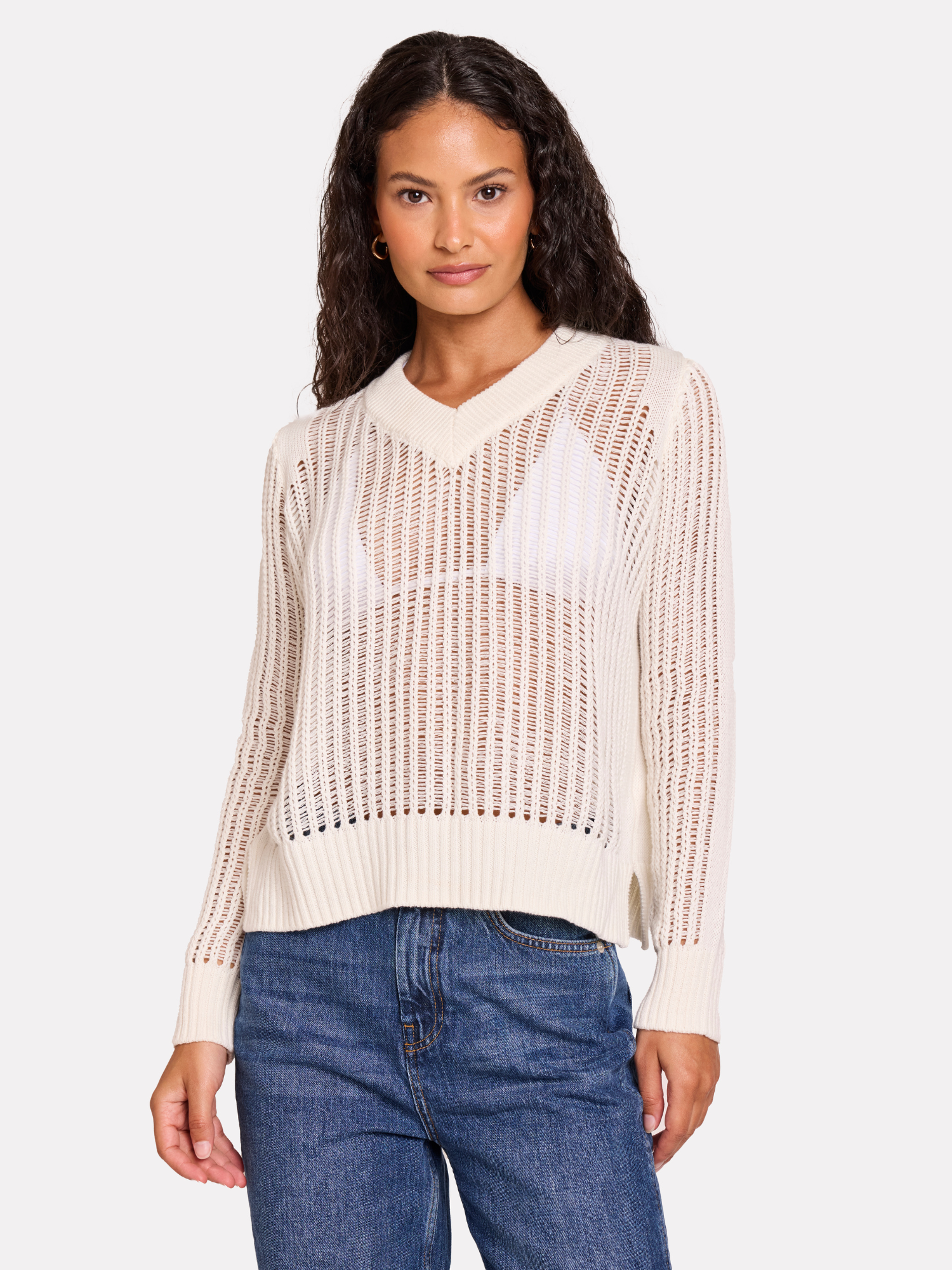 Ladder Stitch V Neck Jumper