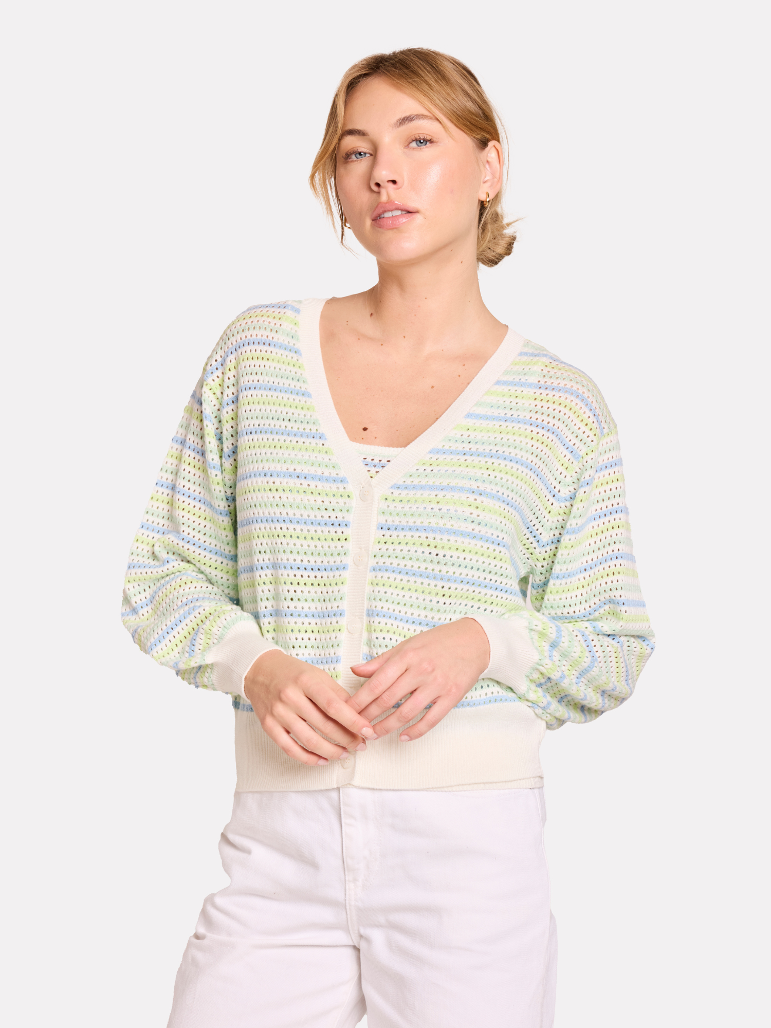 Rainbow Stripe Pointelle Cardigan