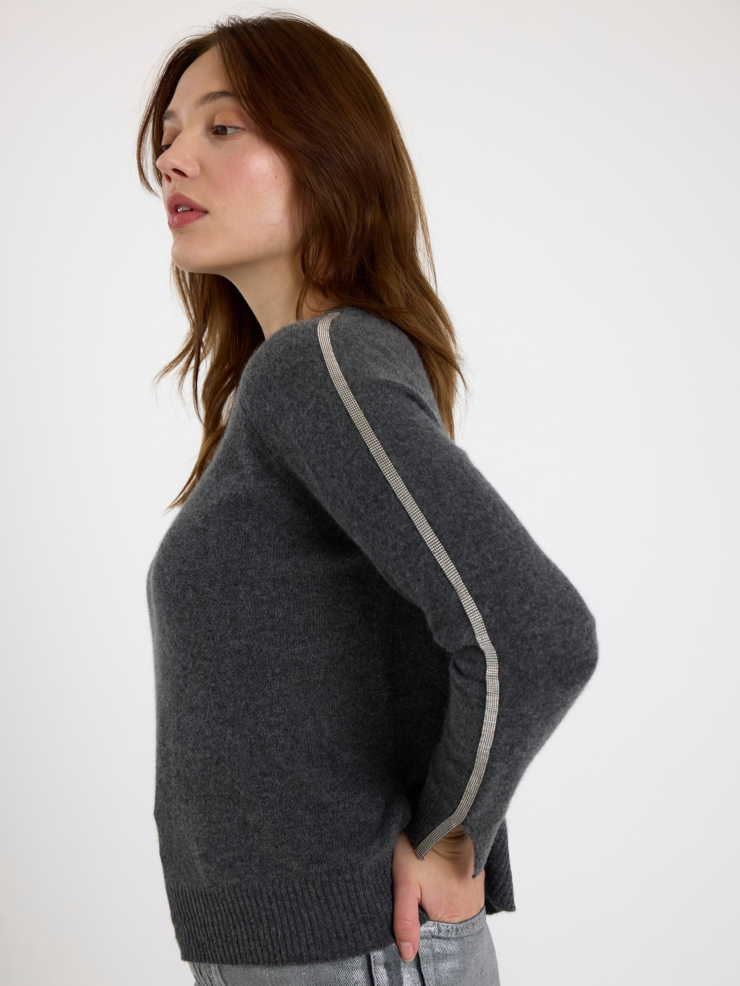 Glitz Split Cuff Cashmere Crew Neck Jumper