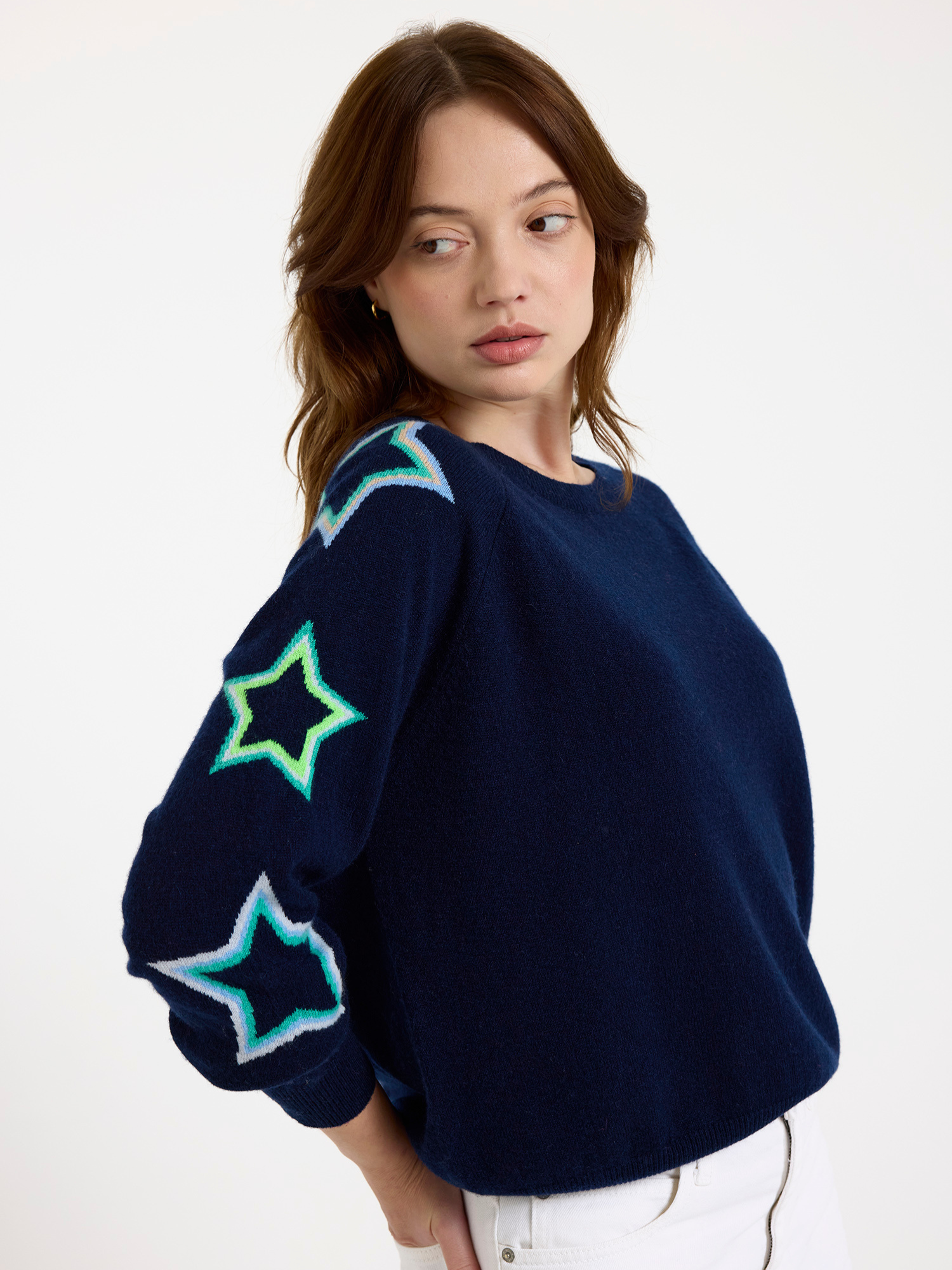 Pop Star Sleeve Cashmere Crew Neck Jumper