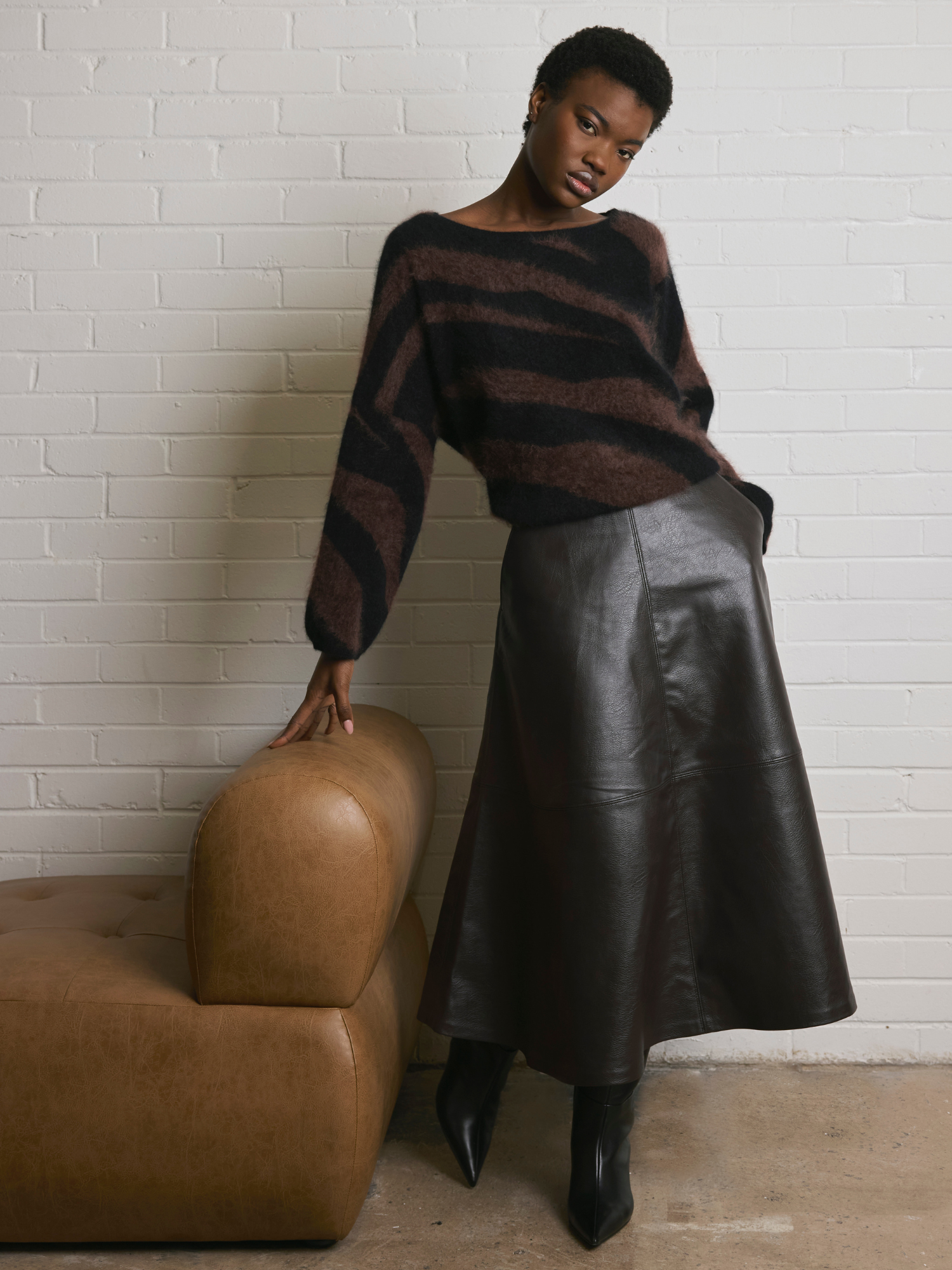 Brushed Zebra Cashmere Round Neck Jumper