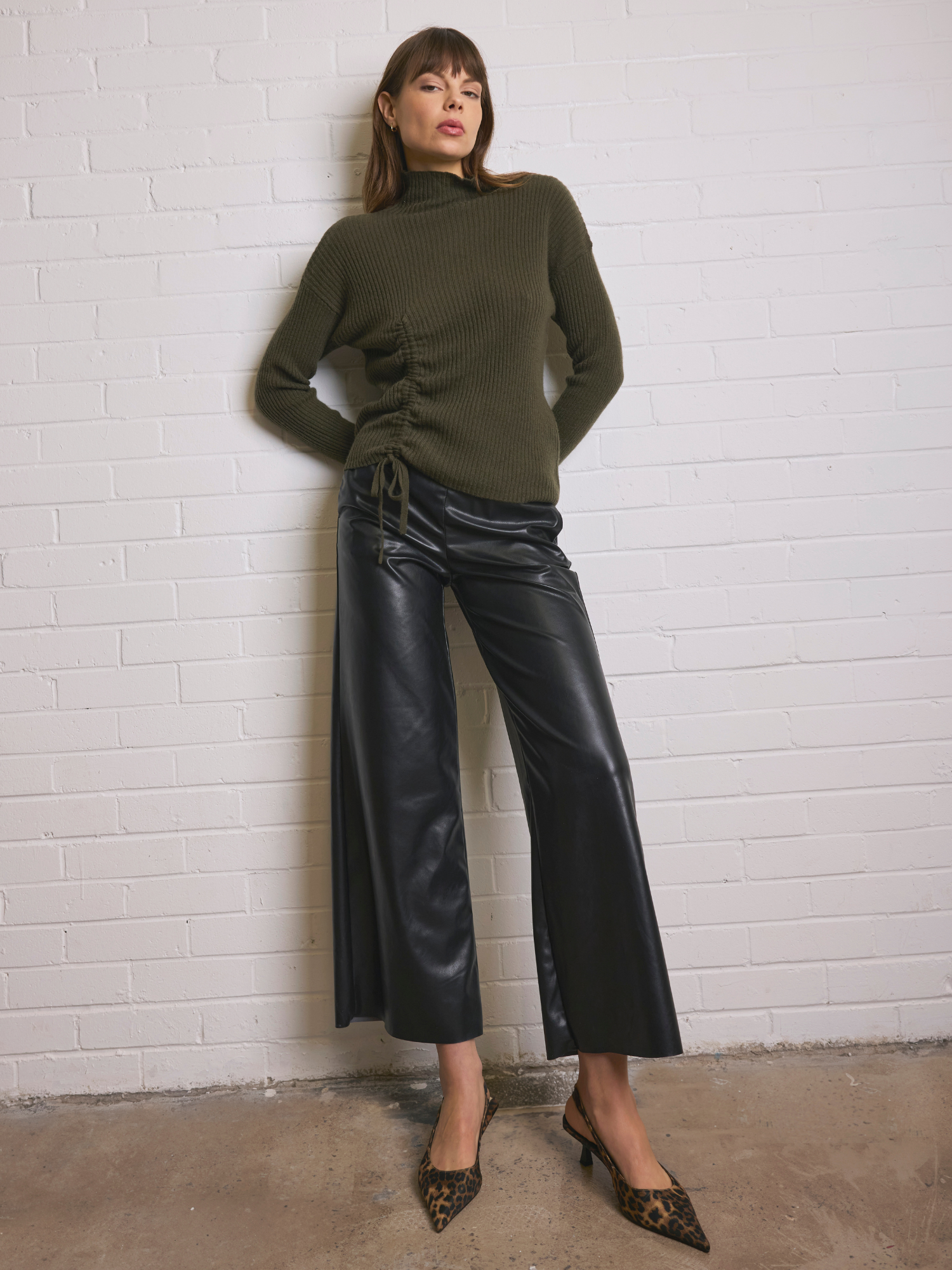 Rouched Cashmere High Neck Jumper