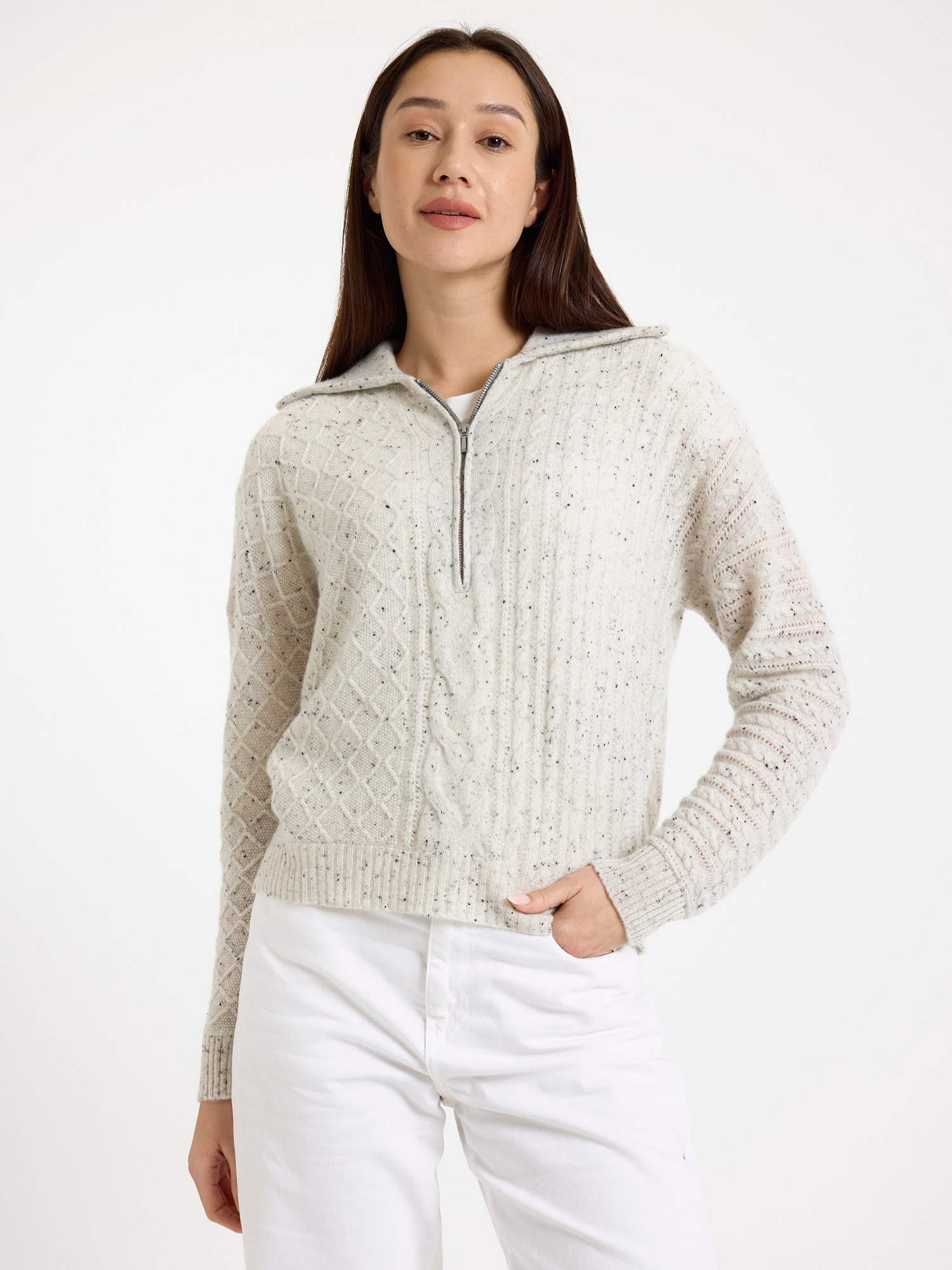 Mix Cable Cashmere Half Zip Jumper